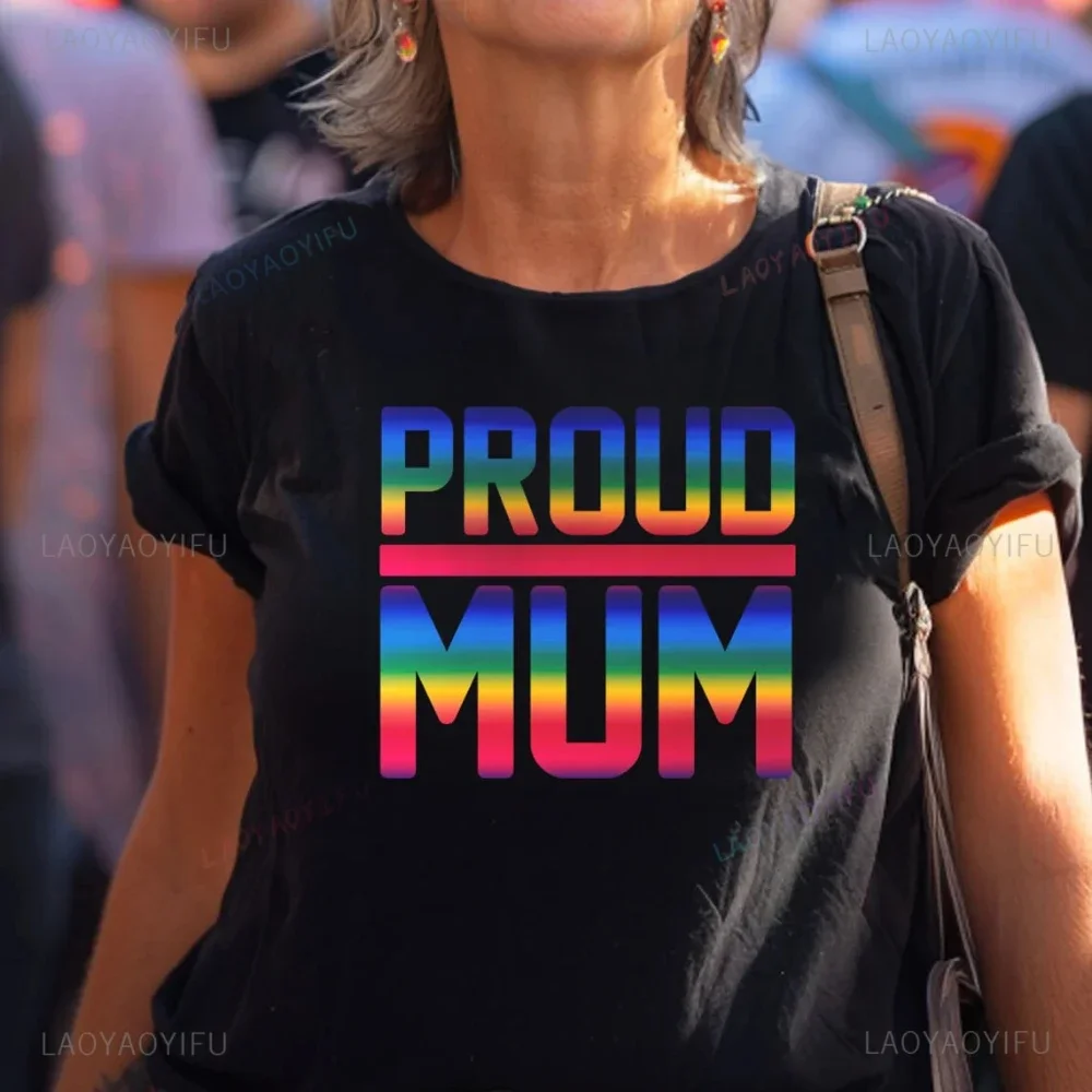

Женские футболки с принтом Proud Mum, топы LGBTQ Pride Parade, футболка Pride с радужным блеском, хлопковая футболка высокого качества для лесбиянок
