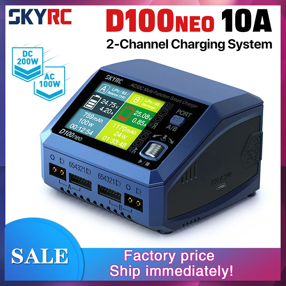 SkyRC D100neo Battery Charger SK-100199 AC100W DC200W for LiPo/Life/LiIon/LiHV