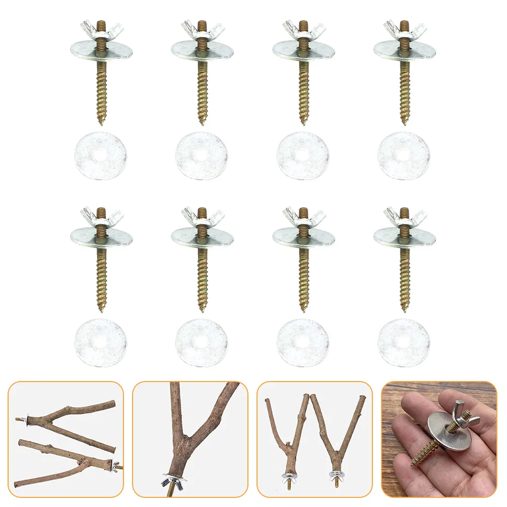 

8 Sets Bird Cage Stand Bar Screw Perch Fitting Screws Birdcage Parakeet Accessories Hardware Supplies Stainless Steel Kit Nuts