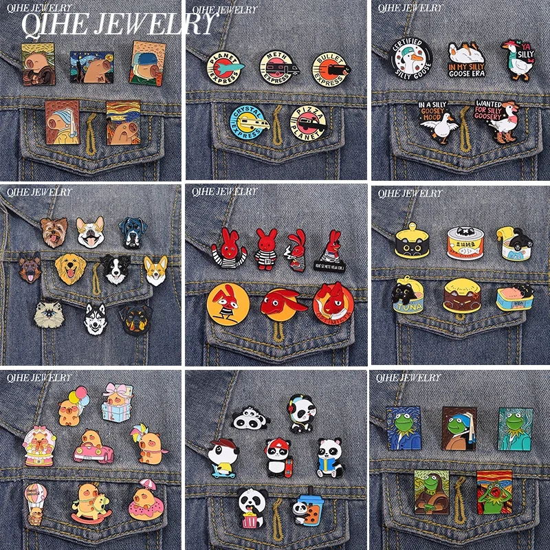 

3-9pcs/set Cartoon Capybara Red Eared Rabbit Enamel Pins Anime Movies Vehicle Bullet Game Role Brooches Lapel Badge Jewelry Gift