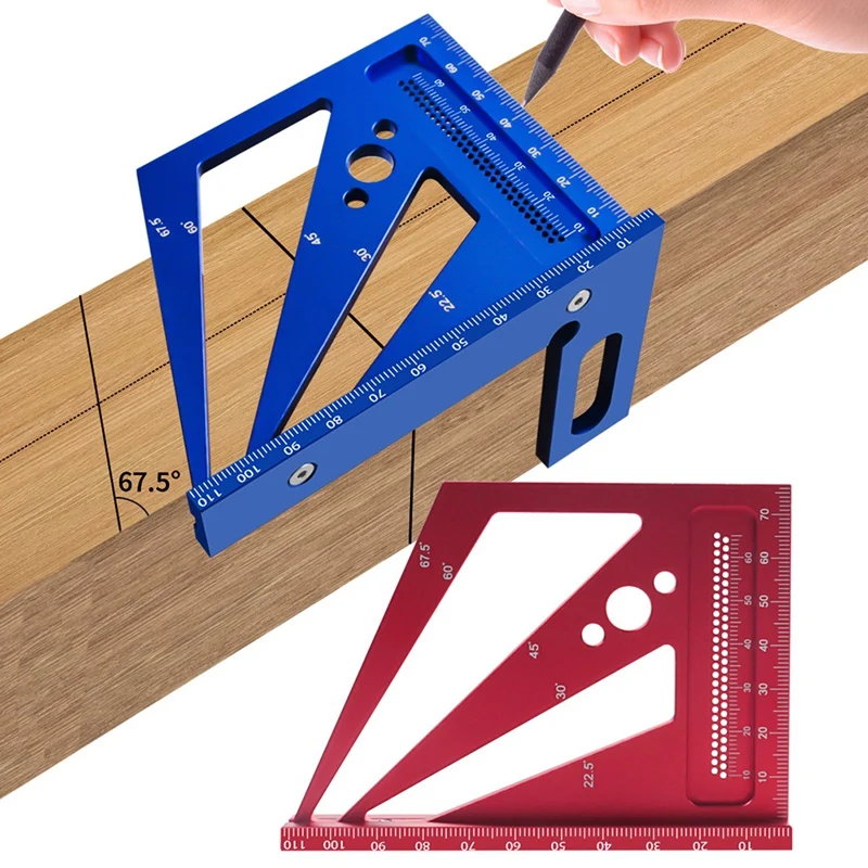 

22.5/30/45/60/67.5/90 Degree Square Ruler Protractor, Multi-Angle 3D Measuring Ruler,Wood Carpenter Crafting