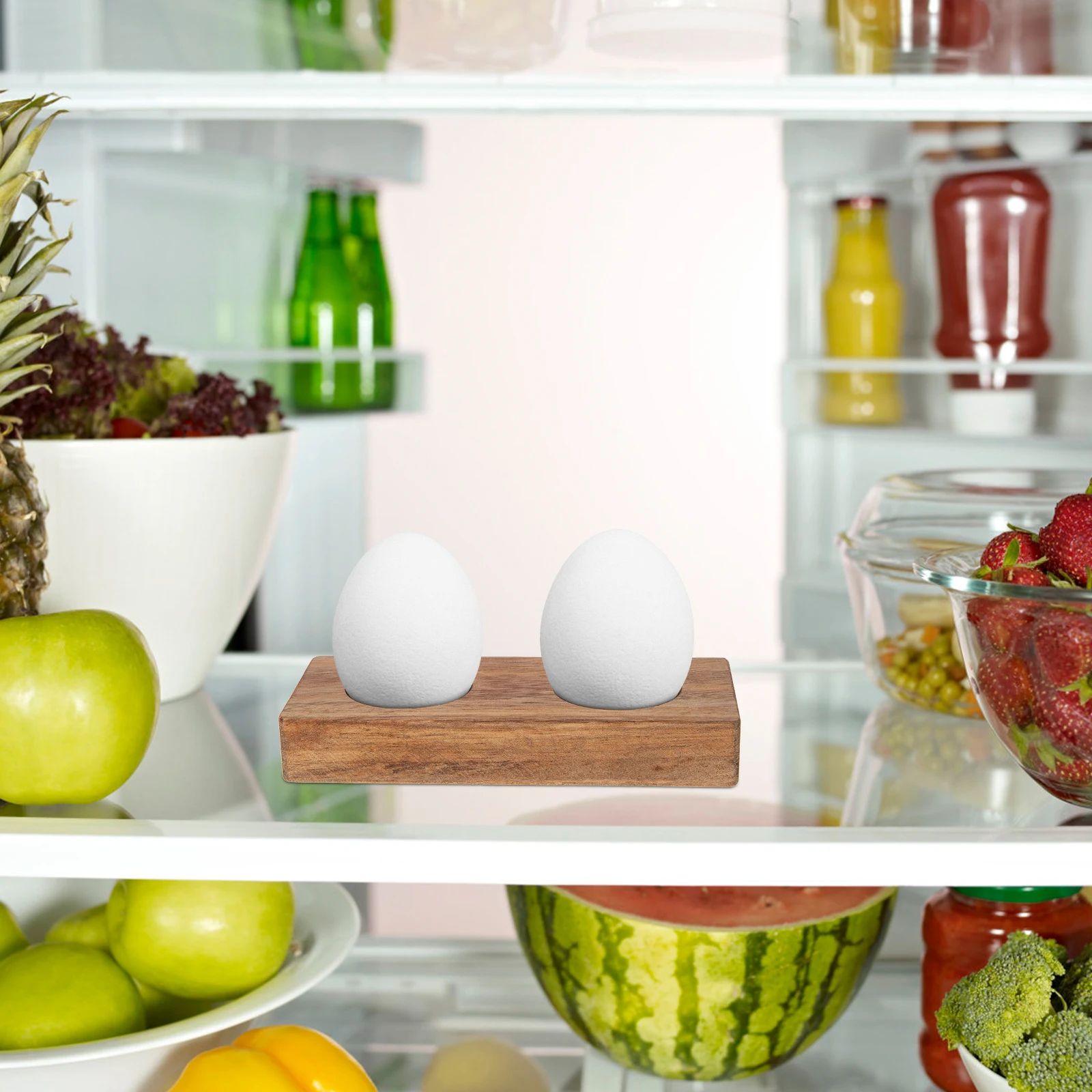 

2Pcs Wood Egg Holder Tray Brown Wooden Storage Countertop Refrigerator Large Hole Easy Clean Kitchen Accessory