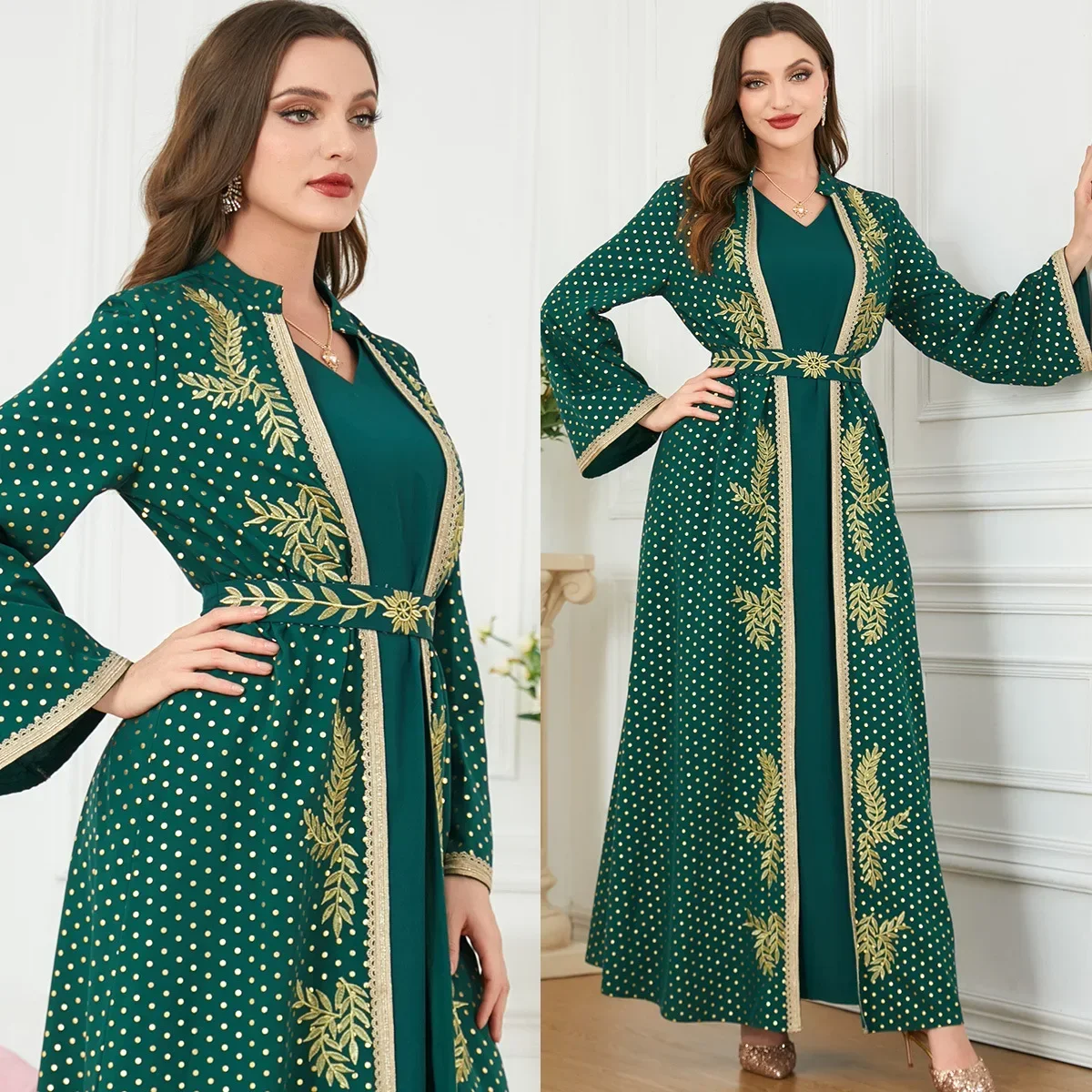 

Print Women Morocco 2 Piece Set Women Dress Turkey Muslim Abaya Dress Eid Ramadan Party Dress Dubai Abayas Belted Maxi Vestdios