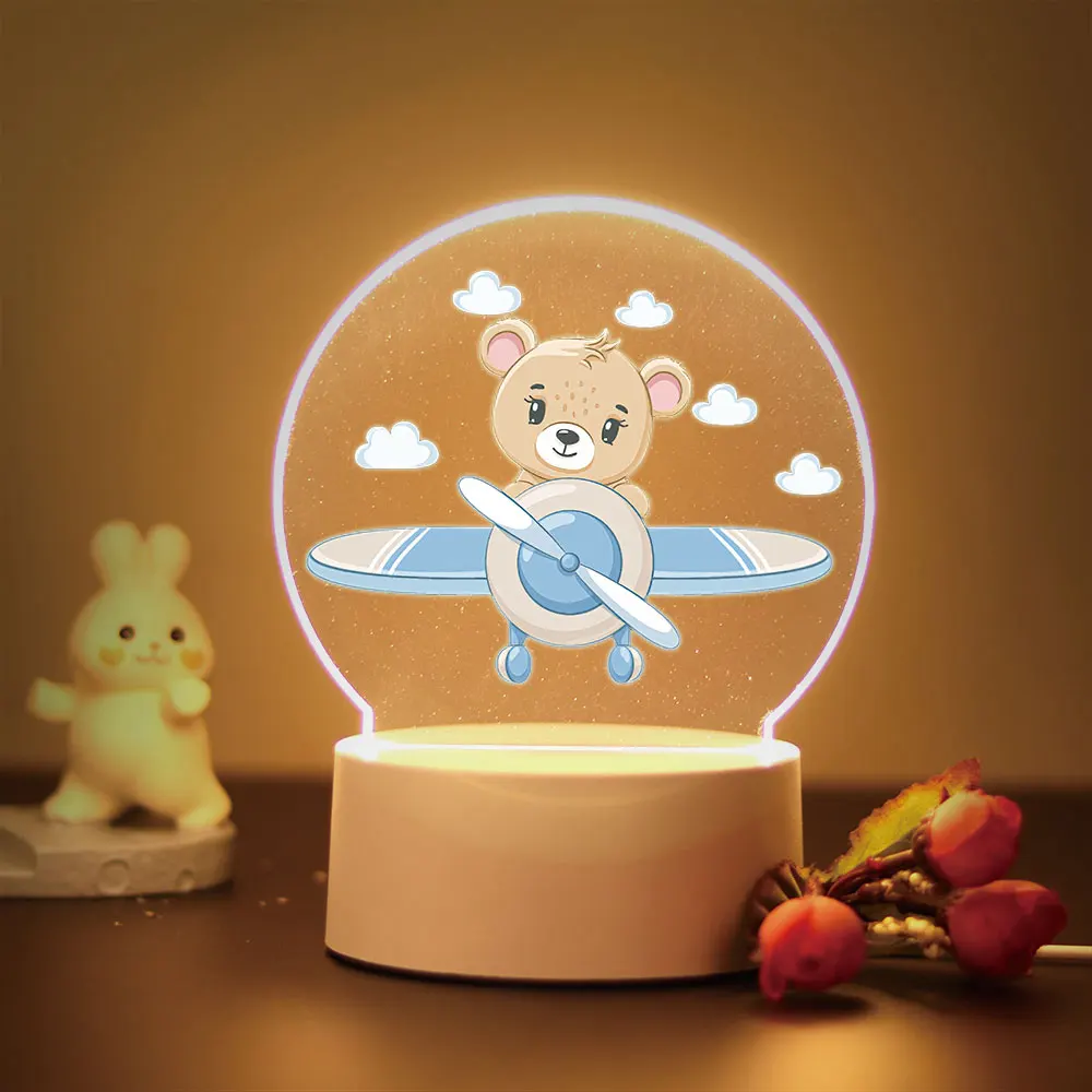 

Led Night Light with baby Lovely Bears flying planes Table Lamp for bedroom decor quarto