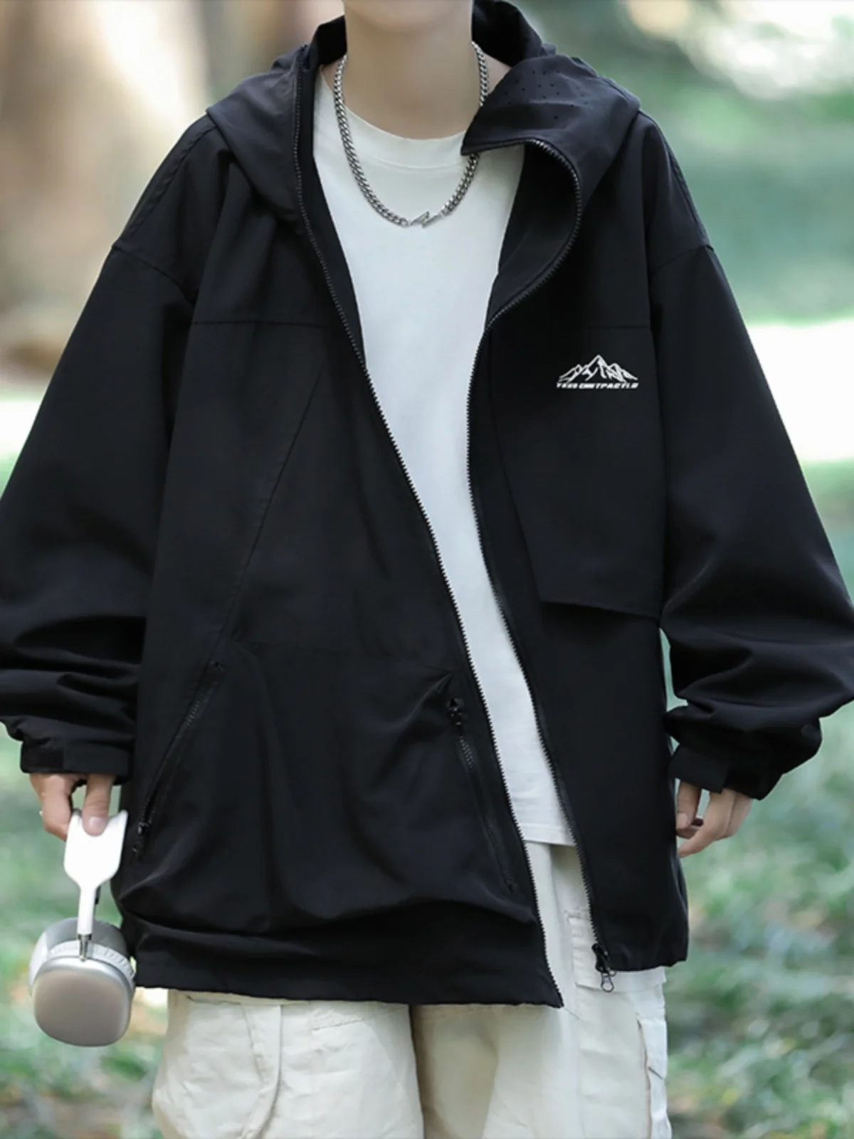 

Outdoor Men's Waterproof Jaet Autumn Faion Brand Zipper Multi-Functional Casual Loose Fit Long Sve Hat Design