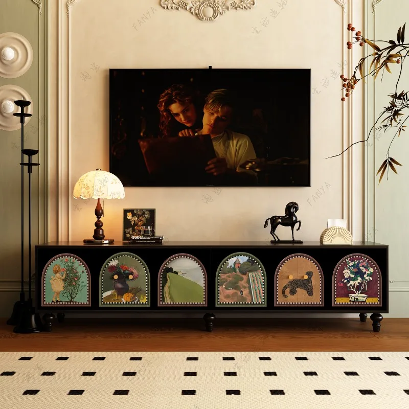 

French medieval solid wood TV cabinet household living room storage storage cabinet bedroom integrated vertical cabinet