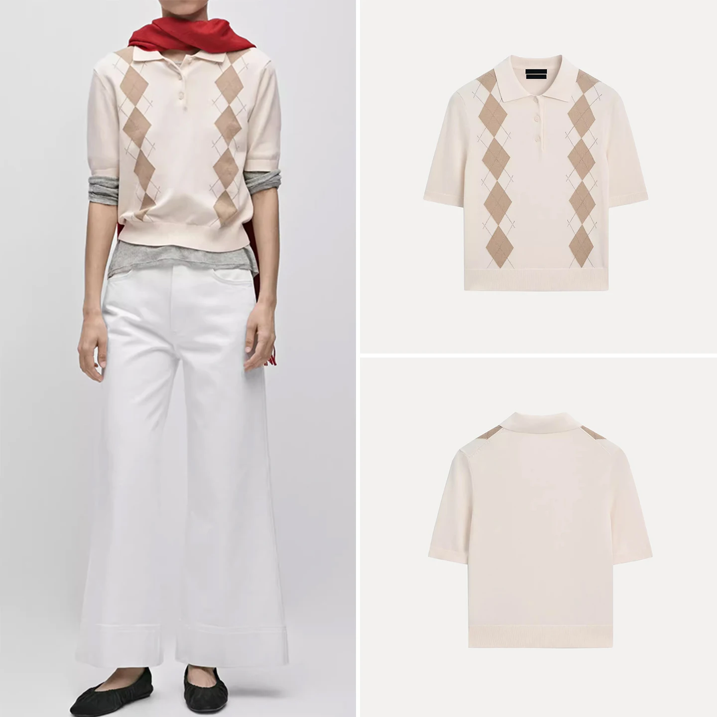 

Winter 2025 Women's Knitted ort Sve irt Diamond Pattern High nce Sensation Commute Sle Slim Fit Z