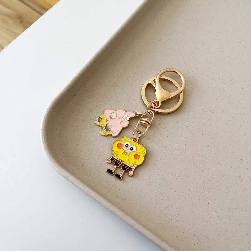 Kawaii Anime Spongebobed Patrick Star Squidward Tentacles Krabs Boss metal Keychain Bag Pendant  Accessories holiday gift