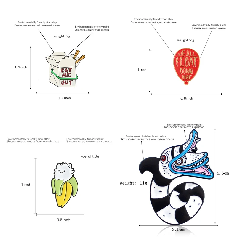 Wholesale Brooch and Pin Beelejuice Cat Death Heart Balloon Game Turntable Console Gamepad Food Box Enamel Badge Gift for Friend