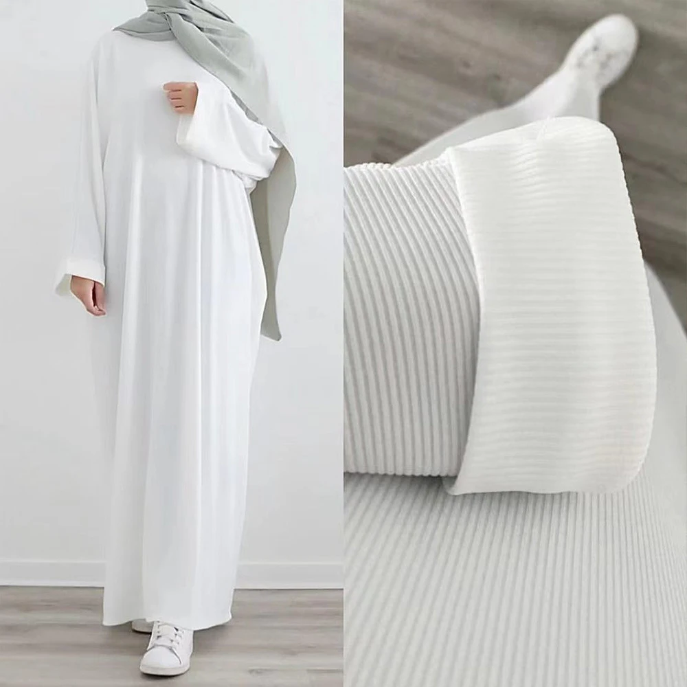 Women Dubai Abaya Turkey Hijab Dress Autumn Winter Ribbed Solid Muslim Islamic Clothing Long Sleeve Maxi Long Dress Eid Ramadan