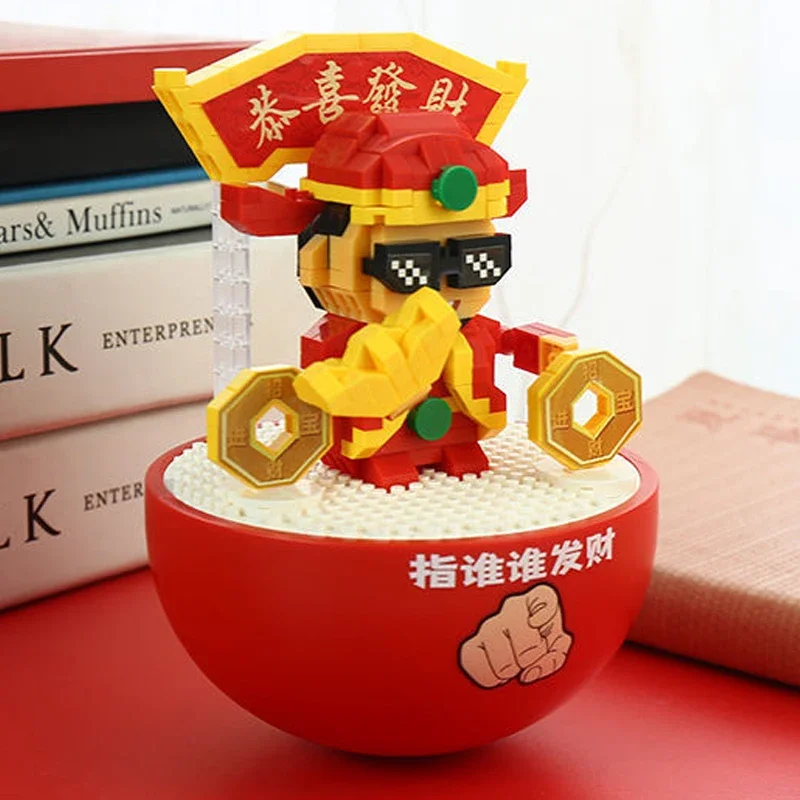 Weagle 2744 Fortune The God Of Wealth Tumbler Lucky Money Pet Doll Mini Diamond Blocks Bricks Building Toy For Children No Box