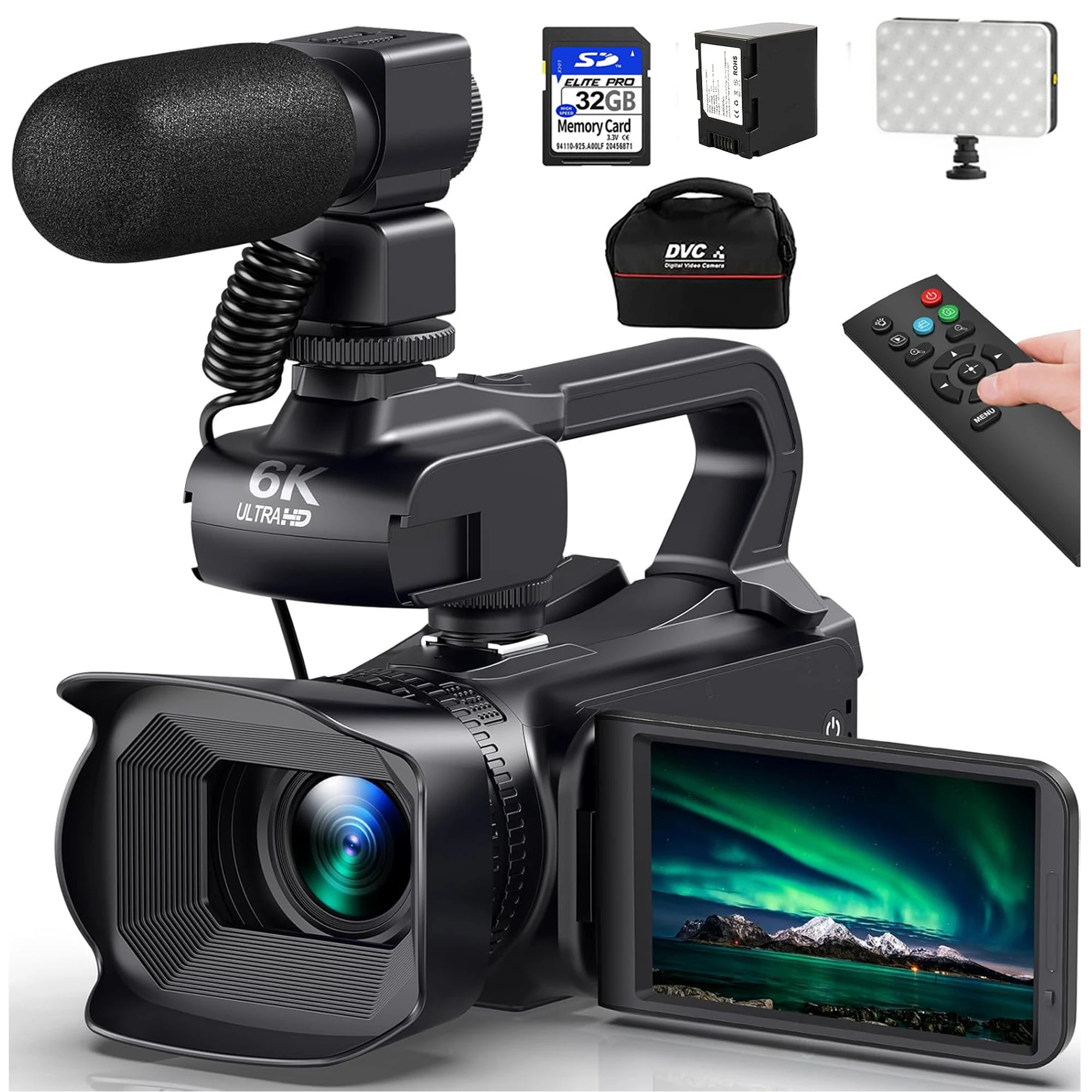 كاميرا فيديو 6K للتصوير الفوتوغرافي 64 ميجابكسل كاميرا فيديو يوتيوب بث مباشر تدوير 4.0 بوصة شاشة تعمل باللمس مسجل مدونة فيديو رقمي كاميرات ويب