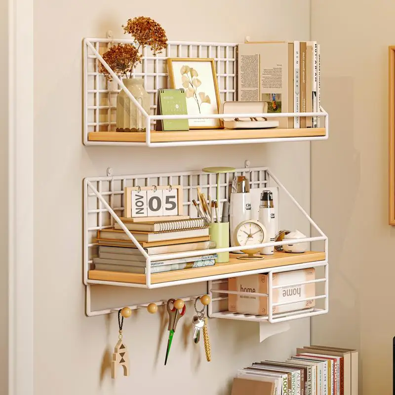 Student Dormitory Bedside Iron Art Storage Rack Wall Mounted Top Bunk Bed Storage Organizer No Drilling Required