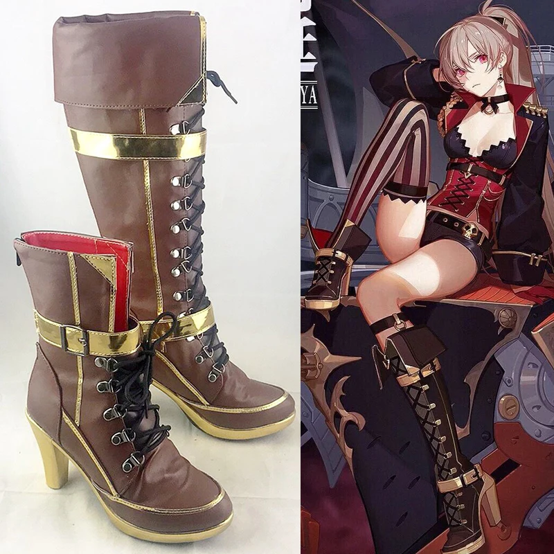 

Azur Lane MNF Jean Bart Brown Shoes Cosplay Long Boots Leather Custom Made Any Size For Unisex Halloween Party Props