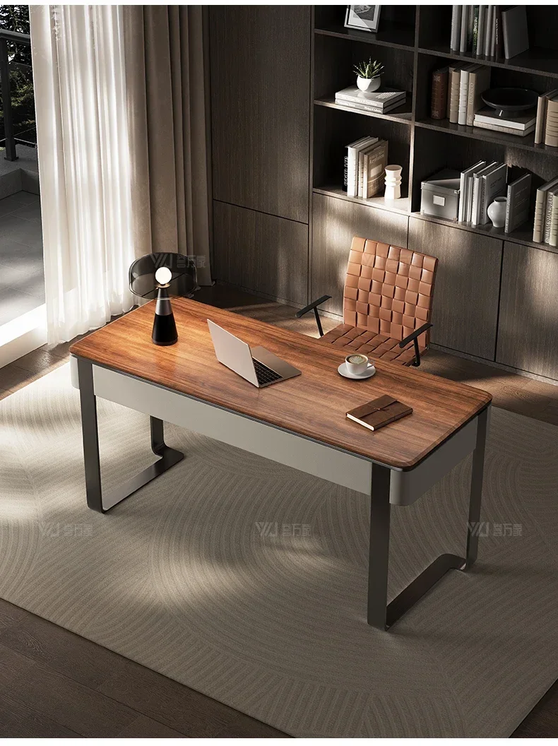 Italian minimalist walnut solid wood desk light luxury high sense