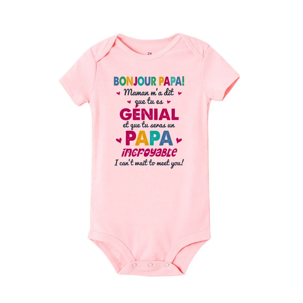 Hello Papa I Can\'t Wait To Meet You Printed Baby Bodysuit Pregnancy Announcement Infant Jumpsuits Newborn Short Sleeve Romper