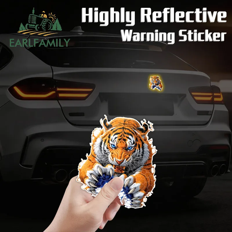 EARLFAMILY Tiger Cat Reflektierende Autoaufkleber, kreativer Vinyl-Aufkleber für Windschutzscheibe, Elektrofahrrad, Abdeckung von Kratzern, individueller Druck
