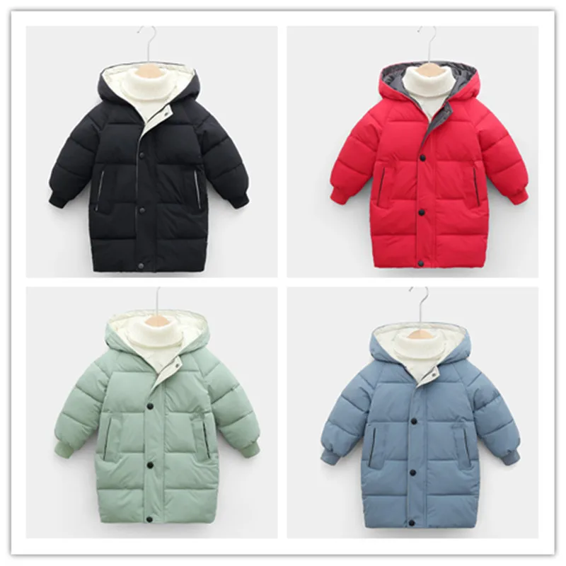 

Children Korean Version Children Autumn Winter Thickened Warm Mid-length Children Cotton Jacket Solid Color Short Winter Clothes