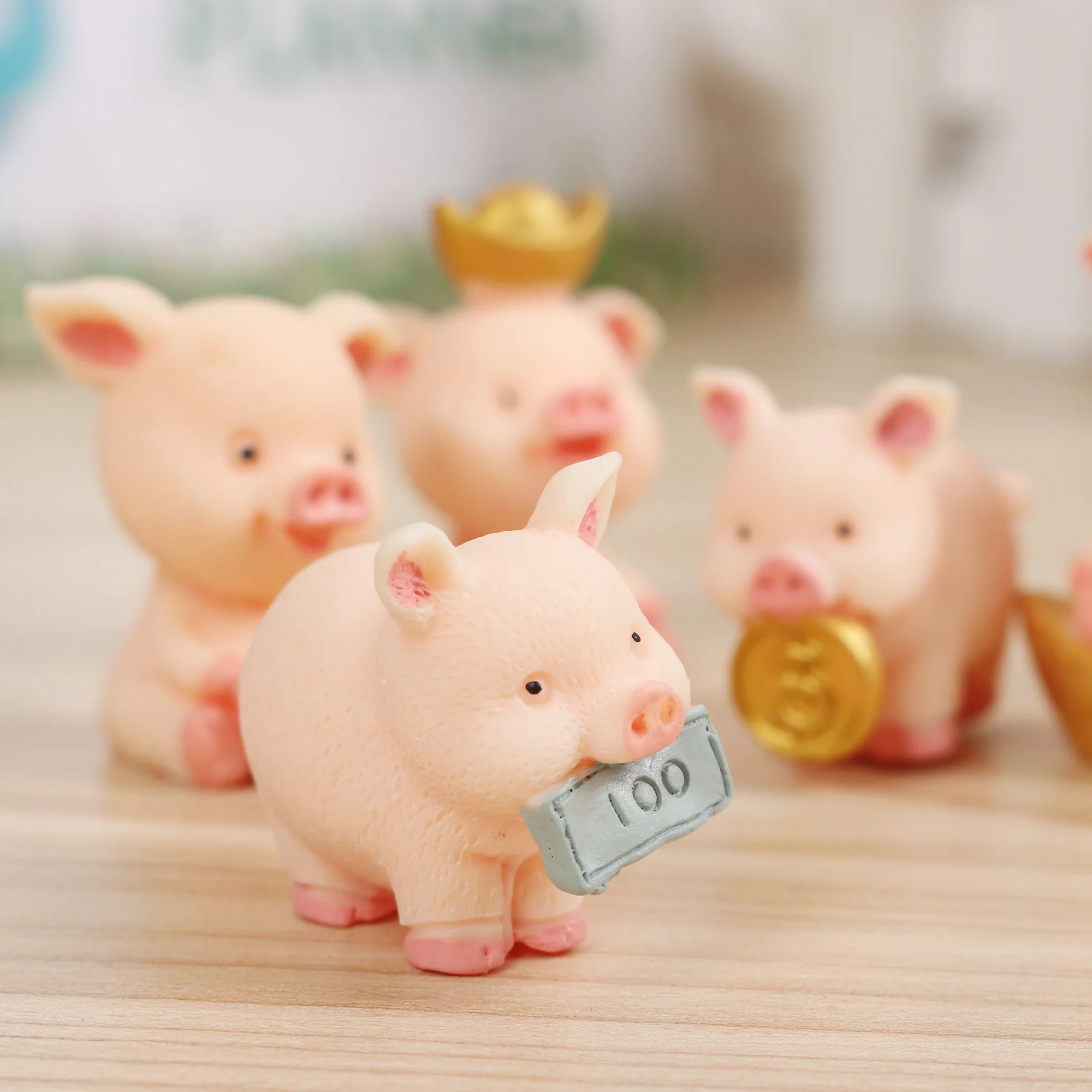 1pcs Micro Pig Family Figurine Resin Ornaments Miniature Model Mini Animal Statue Bonsai Decoration Garden Home Decor Ornaments