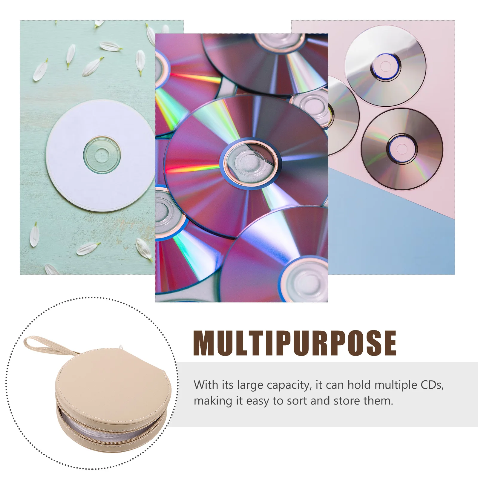 

Car Cd Case Portable Round Disc Holder Large Capacity 20 Cds Compact Organizer Wallet with Lanyard Scratch Resistant for Travel