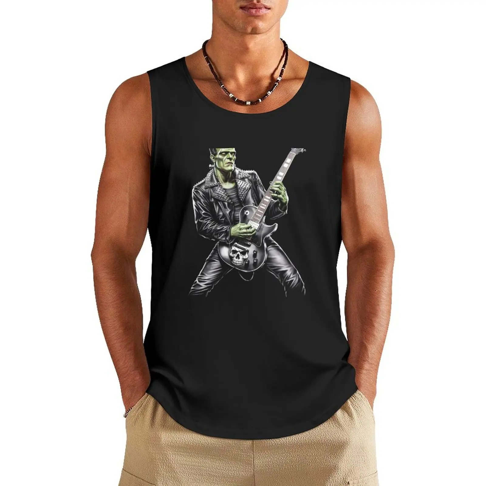 

Frankenstein Playing Guitar Player Rock Music Tank Top clothing men gym clothing men Men's gym t-shirt