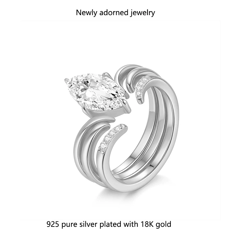 

S925 sterling silver European and American cross-border new hot-selling jewelry set ring, light luxury marquise 6*12mm