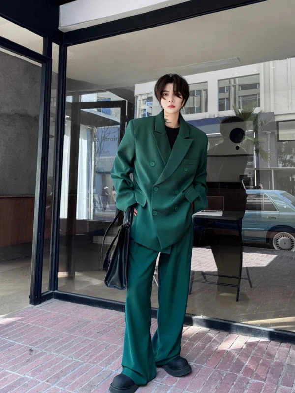 

Костюм с подплечниками и брюками прямого кроя, комплект из двух предметов, модный ретро-стиль, уличный молодежный повседневный образ, весна-осень