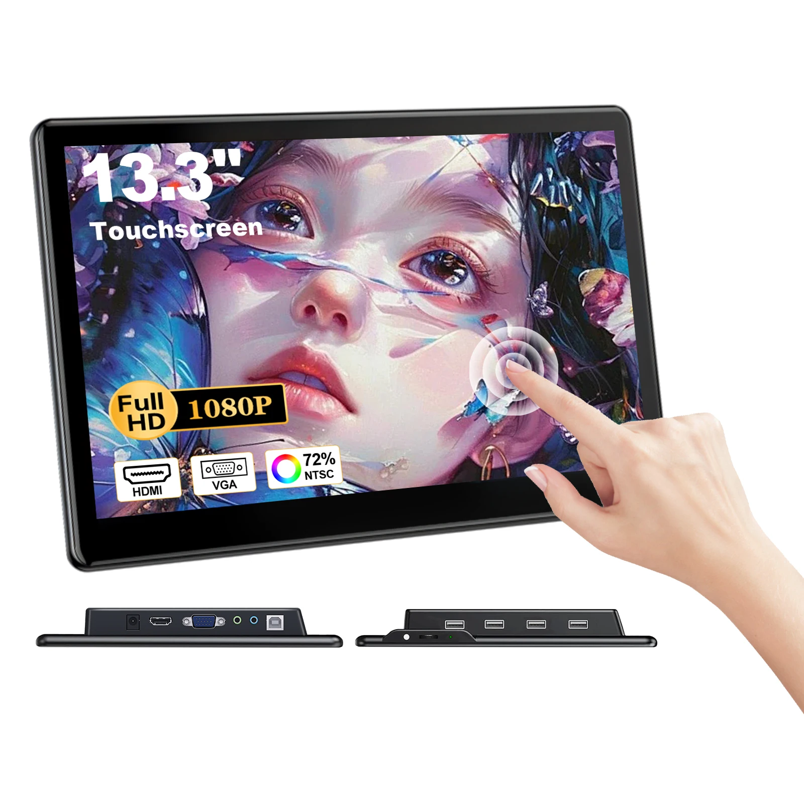 HOWENS 13,3 Zoll tragbarer Touch-Monitor 16:10 400cd/m2 Gaming-Computer-Erweiterungsdisplay für XBox PS4/5 Switch Loptop 1920 x1080P
