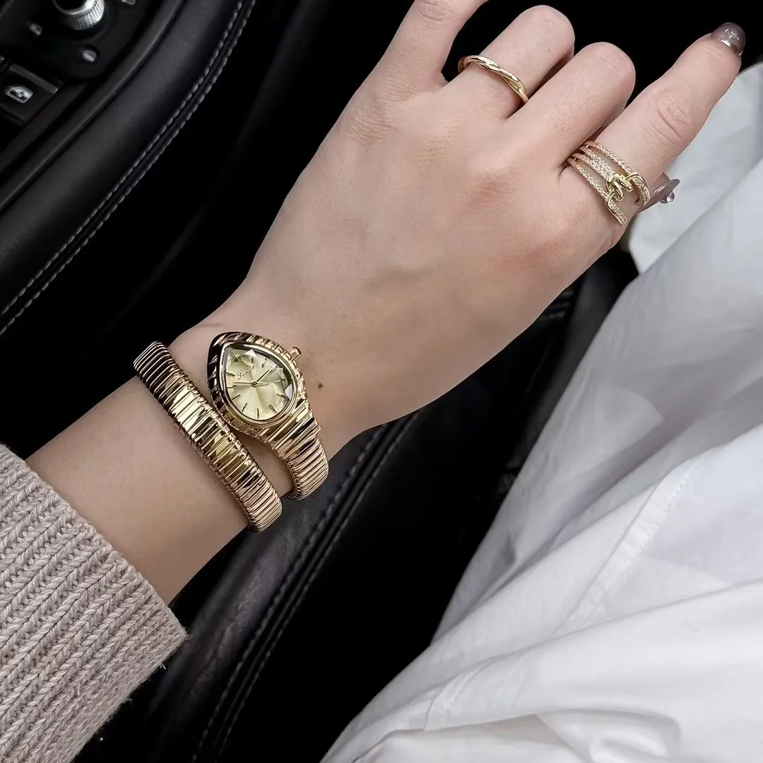New Lady Watches Stylish Snake-Head Women's Quartz Watch Unique Elastic Stainless Steel Strap Wristwatch Bracelet Gift Clock