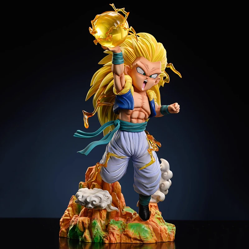 

30cm Anime Super 3 Gotenks Dragon Ball Action Figures SJJ3 Gotenks Yellow Hair Figurine Luminescence PVC Model Ornamen Toys