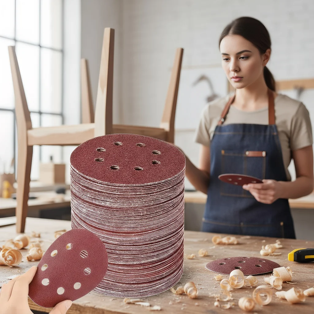 

​ ​ 5-дюймовые шлифовальные диски из оксида алюминия с зернистостью 80 — петля с крючком на 8 отверстий для воздушной шлифовальной машины ​ ​