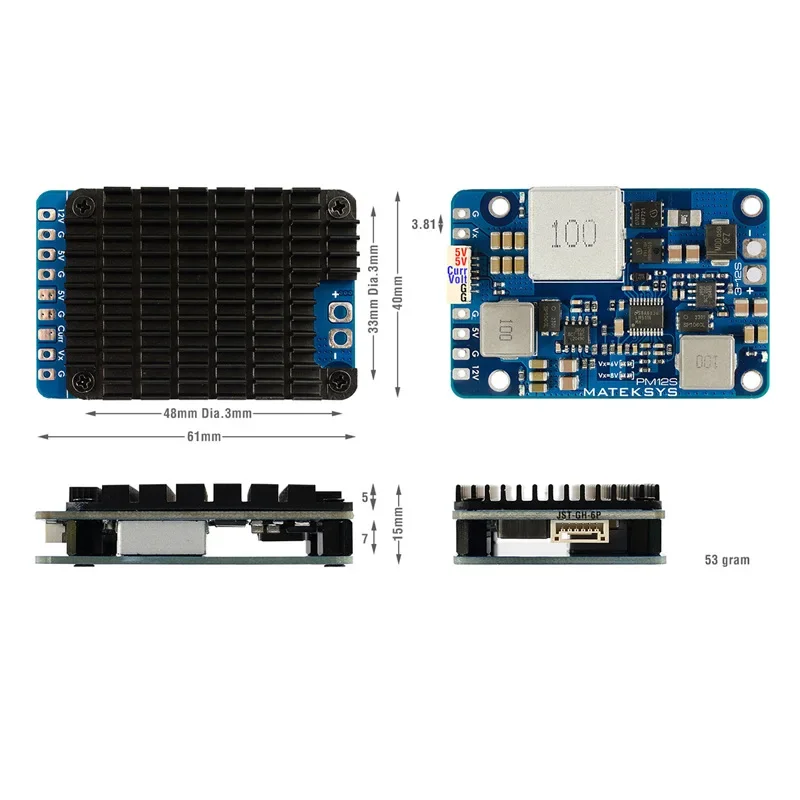 MATEKSYS PM12S-3 Power Module 3-12S LIPO 5V 9V VX BEC with HeatSink