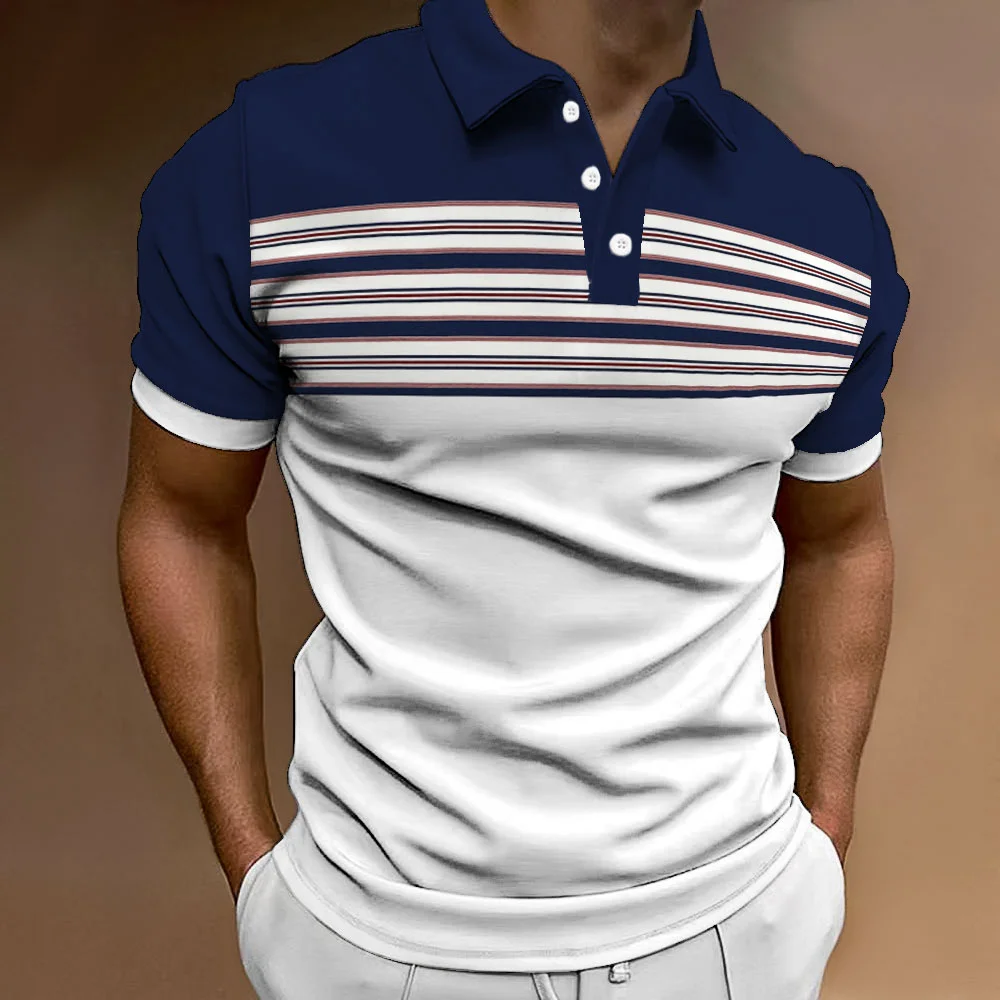 T-shirt Polo stampata, camicia abbottonata con risvolto alla moda da uomo, abbigliamento da strada di tendenza hip-hop, nuovo top estivo a maniche