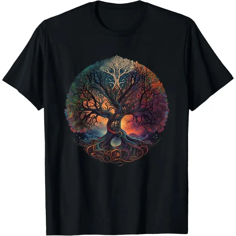Tree Of Life Gift The Tree Of Life Meditation T-Shirt Round Neck Cotton Black T-Shirt for Women Men Short Sleeve T-Shirt Shirts