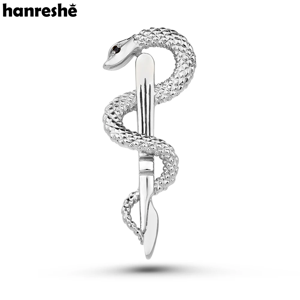 Hanreshe Surgeon Caduceus Medical Brooch Pins Snake Stick Scalpel Trendy Lapel Medicine Jewelry Accessories for Doctors Nurses