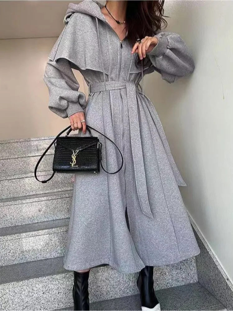 

Ele Hooded Thiened Long Sweatirt Jaet for Women Sli Spring Autumn Outerwear Comfortable Soft Material
