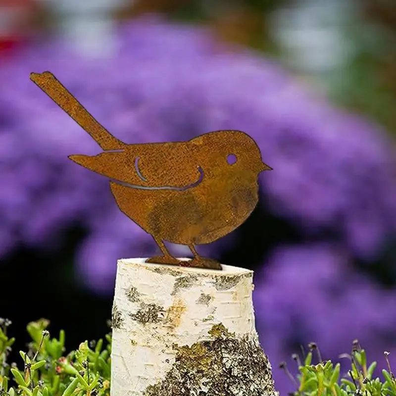 4/5pcs set Rusty Metal Bird Silhouettes Garden Fence Ornaments Life-like Country Yard Metal Art crafts Bird Gardening Decoration