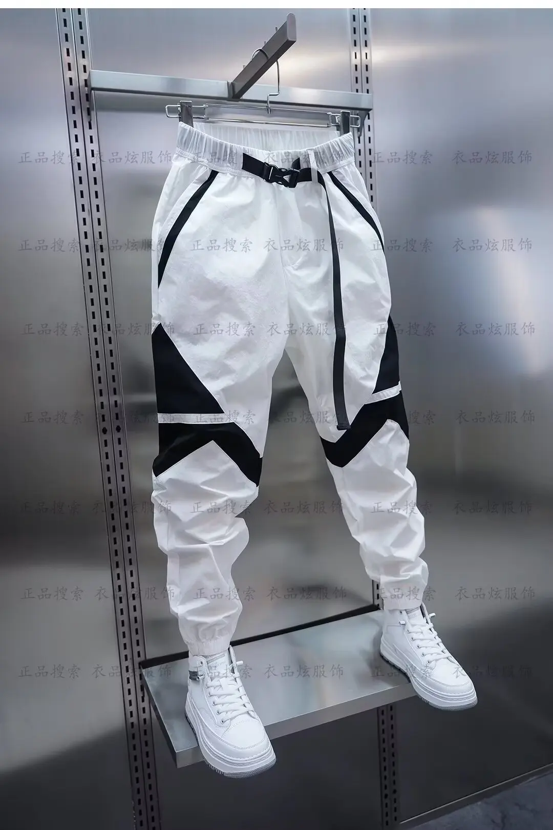 Летние тонкие быстросохнущие модные хлопковые шаровары спортивные брюки черно-белые брюки для бега с вышивкой мужская одежда