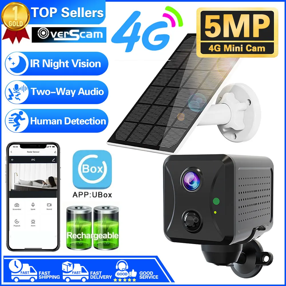 

4G SIM Card 5MP Mini Solar Panel Camera Outdoor PIR Detection CCTV Security Wireless Rechargeable Battery Long Time Standby Cam