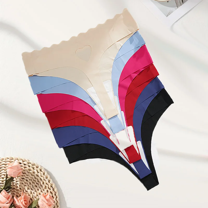 

6PCS/Set Multi Color Seamless Thong Back Heart Shape Hollow Out Sexy Panties Underwear for Women Solid Color Thong Lingerie