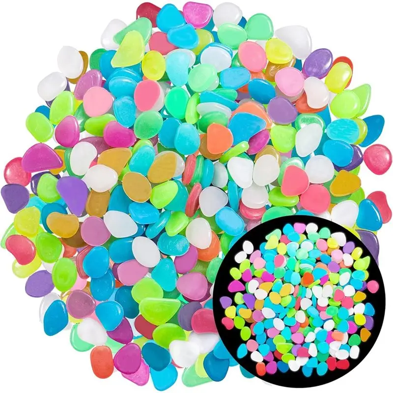 Luminous Stones Kit- Mixed Color Glow Rocks Decorations, 350 PCS DIY Decorative Pebbles,For Fish Tanks For Aquarium Sidewalk