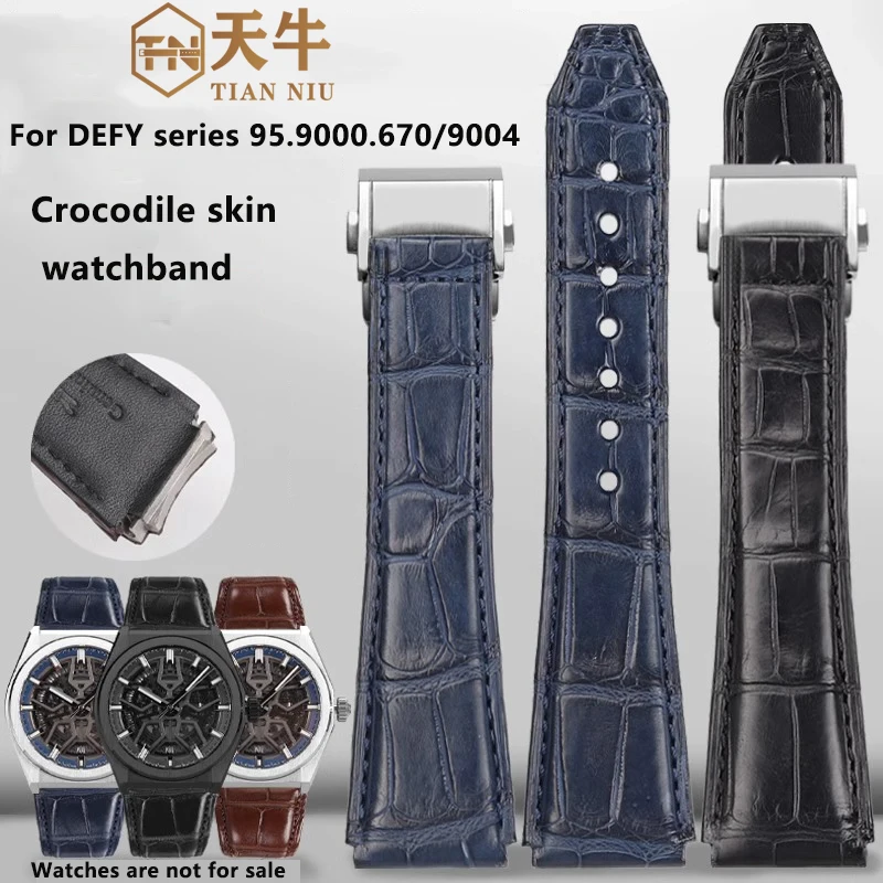 High quality Crocodile Skin Watch Band For Zenith DEFY Series 95.9000.670/9004 BUGATTI BG8601 Lea-ther Wrist strap 22mm 23mm