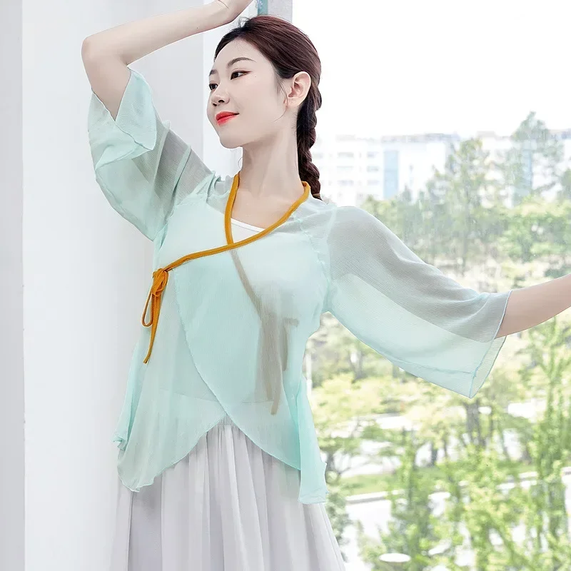 Elegant Chinese ancient style outer body rhyme top body national art test practice clothes classical dance gauze