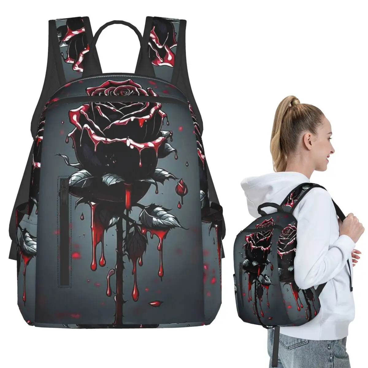 

Gothic Black Rose And Blood Backpack Student BookBag Kids School Bag Laptop Shoulder Bags Boys Girls