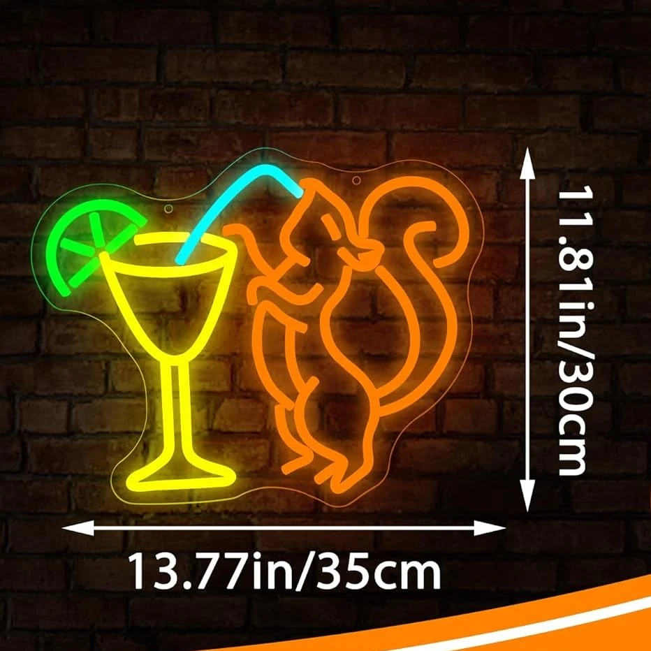 السنجاب كوكتيل النيون تسجيل عكس الضوء شرب ضوء النيون LED للرجل الكهف المنزل بار البيرة متجر ديكور غرفة نوم عيد الميلاد هدية عيد ميلاد #3