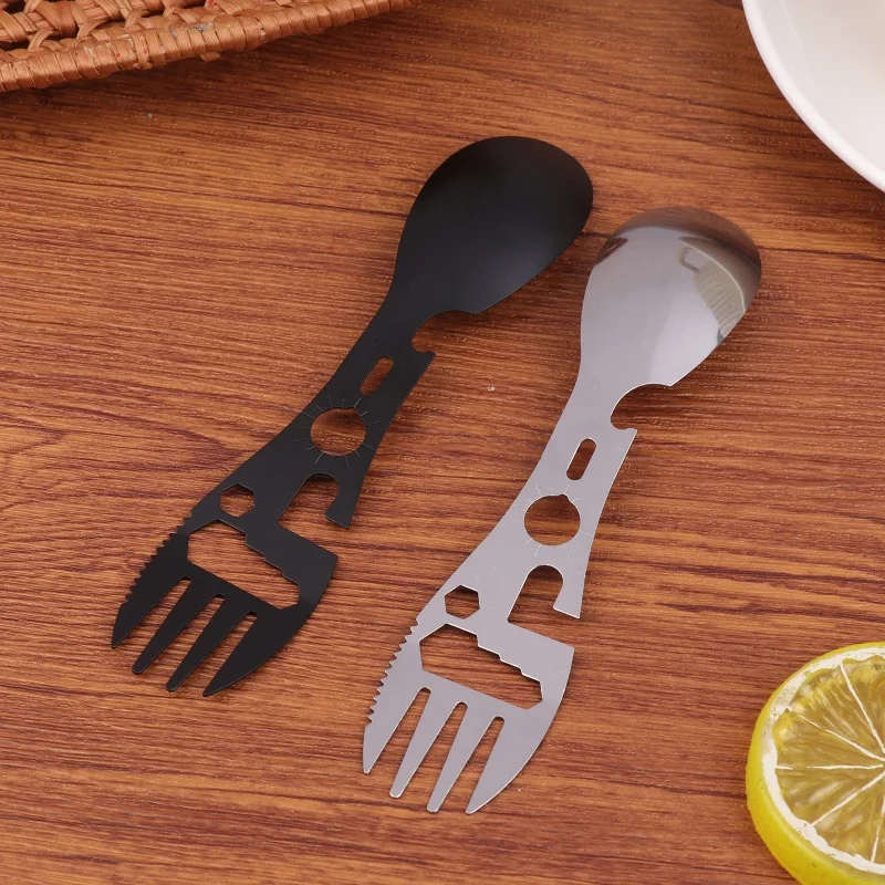 

1/5Pcs 10 In 1 Camping Utensils Set Stainless Steel Travel Hiking Cutlery Fork Spoon Opener Outdoor Survival Gear Tableware