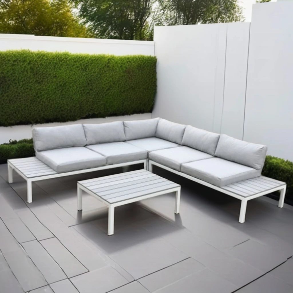 

Farmhouse Leisure Garden Furniture Sets Aluminum Frame Fabric Sectional Sofa Teak Wood Rattan for Outdoor Courtyards Hotels