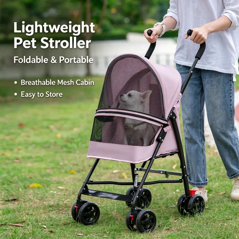 Small Pet Stroller Lightweight Foldable Dog Cat Teddy Small Pet Portable Breathable Walking Outdoor Travel Pet Car