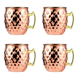 4pcs 550ml Net Moscow Mule Copper Mugs Metal Mug Cup Stainless Steel Beer Wine Coffee Cup Cocktail Tool
