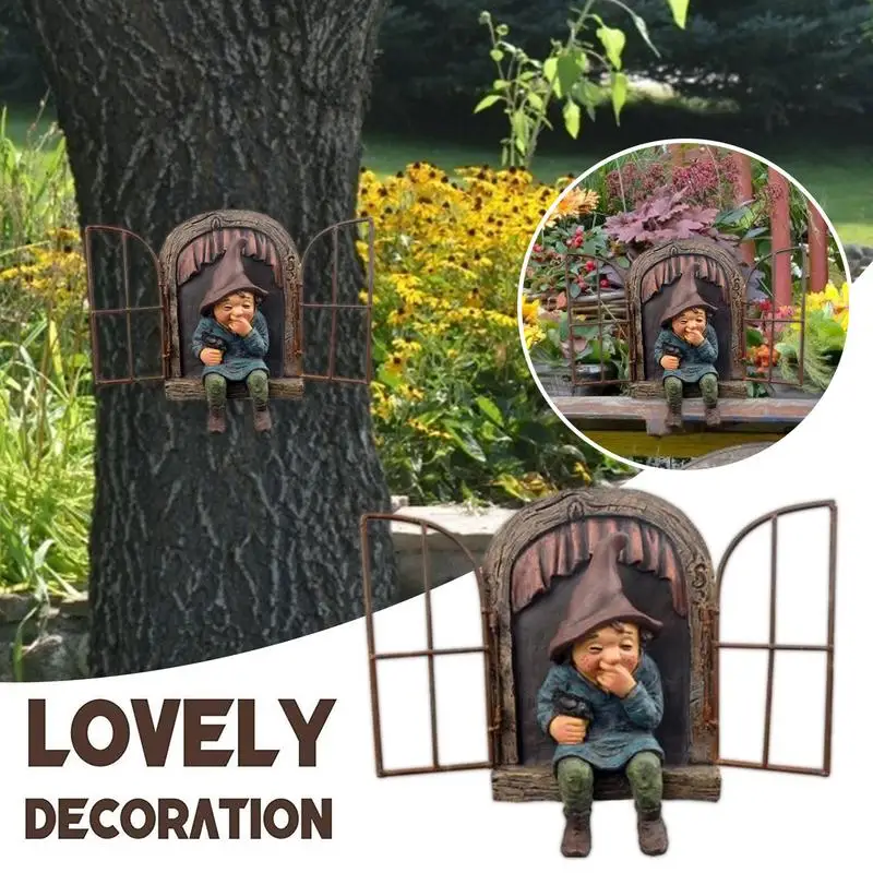 Outdoor Garden Dwarf Statue Elf Going Out Tree Hugger Miniatures Decoracion Jardin Exterior Knickknacks Garden Decoration